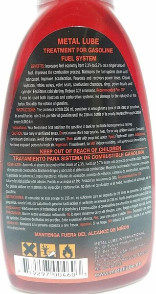 Tratamiento Gasolina Metal Lube · Sistema Integral · 236ml (3)