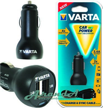 Varta Cargador 2x USB (2,4A y 1A) Dc 12V Cable USB Incluido