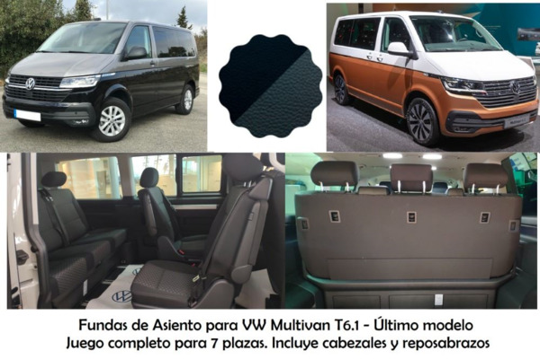 VW Multivan 6.1 · Fundas de Asiento a Medida · 7 plazas · Piel Sintética en colores Negro + Gris (1)