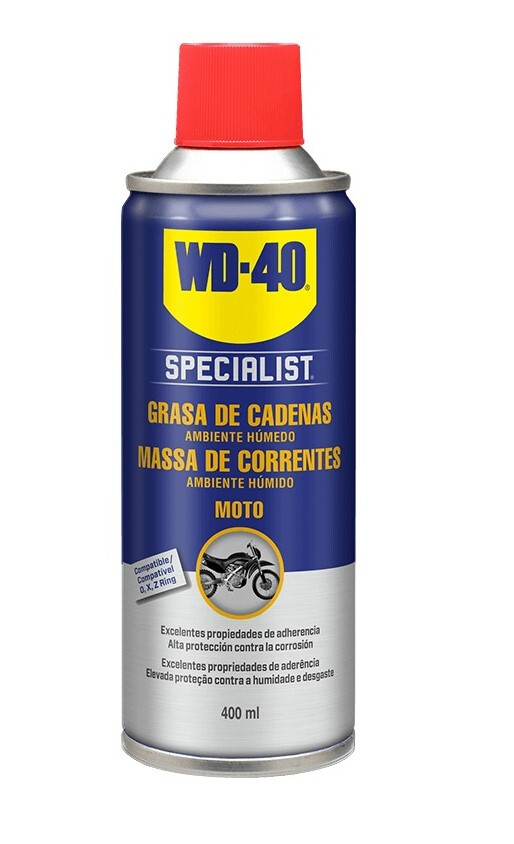 WD-40 Specialist Motorbike Kit Mantenimiento Cadena Moto Ambiente Humedo  (Limpia Cadenas + Grasa Cadenas + Cepillo + Guantes + Paño), Blue